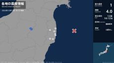 福島県で最大震度1の地震　福島県・田村市、いわき市、福島広野町、楢葉町、大熊町、浪江町