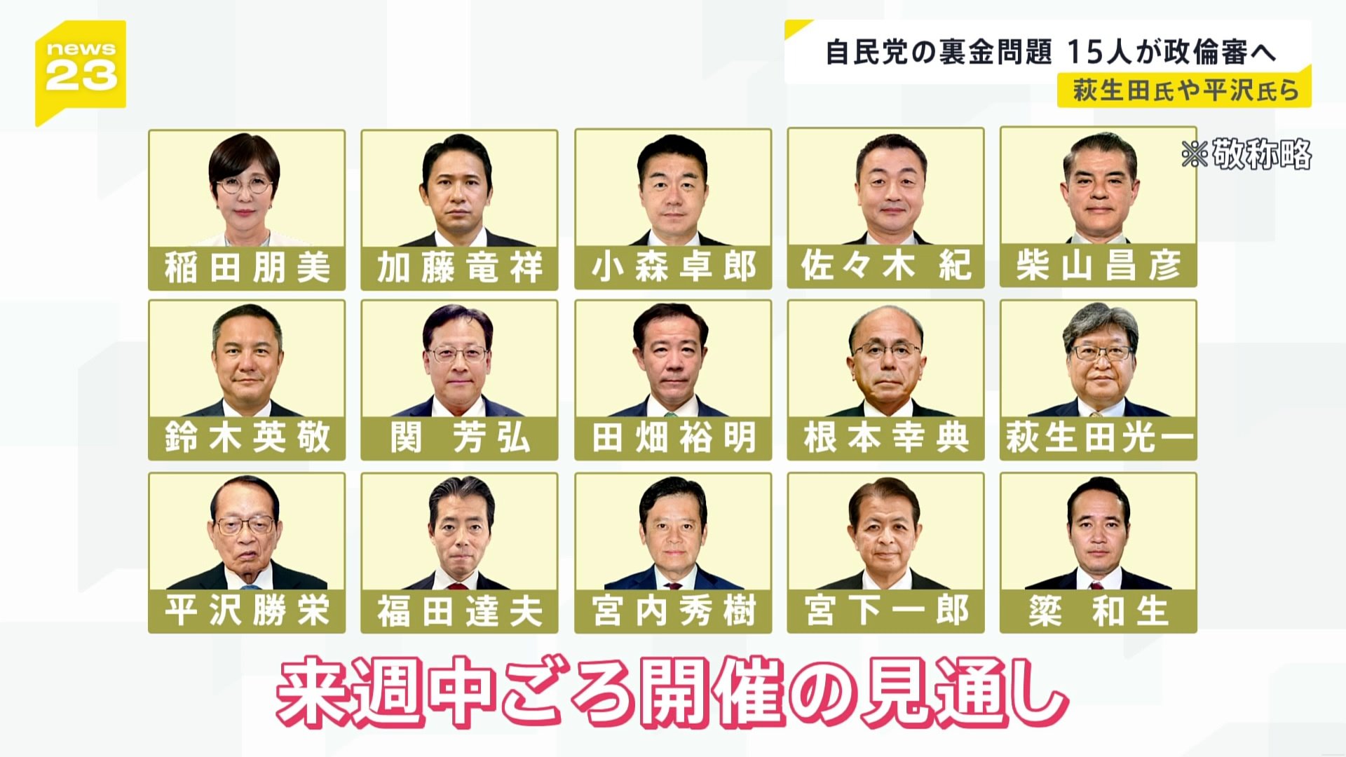 衆議院政治倫理審査会　萩生田光一元政調会長ら対象者15人全員出席し弁明へ　自民党の裏金問題をめぐり