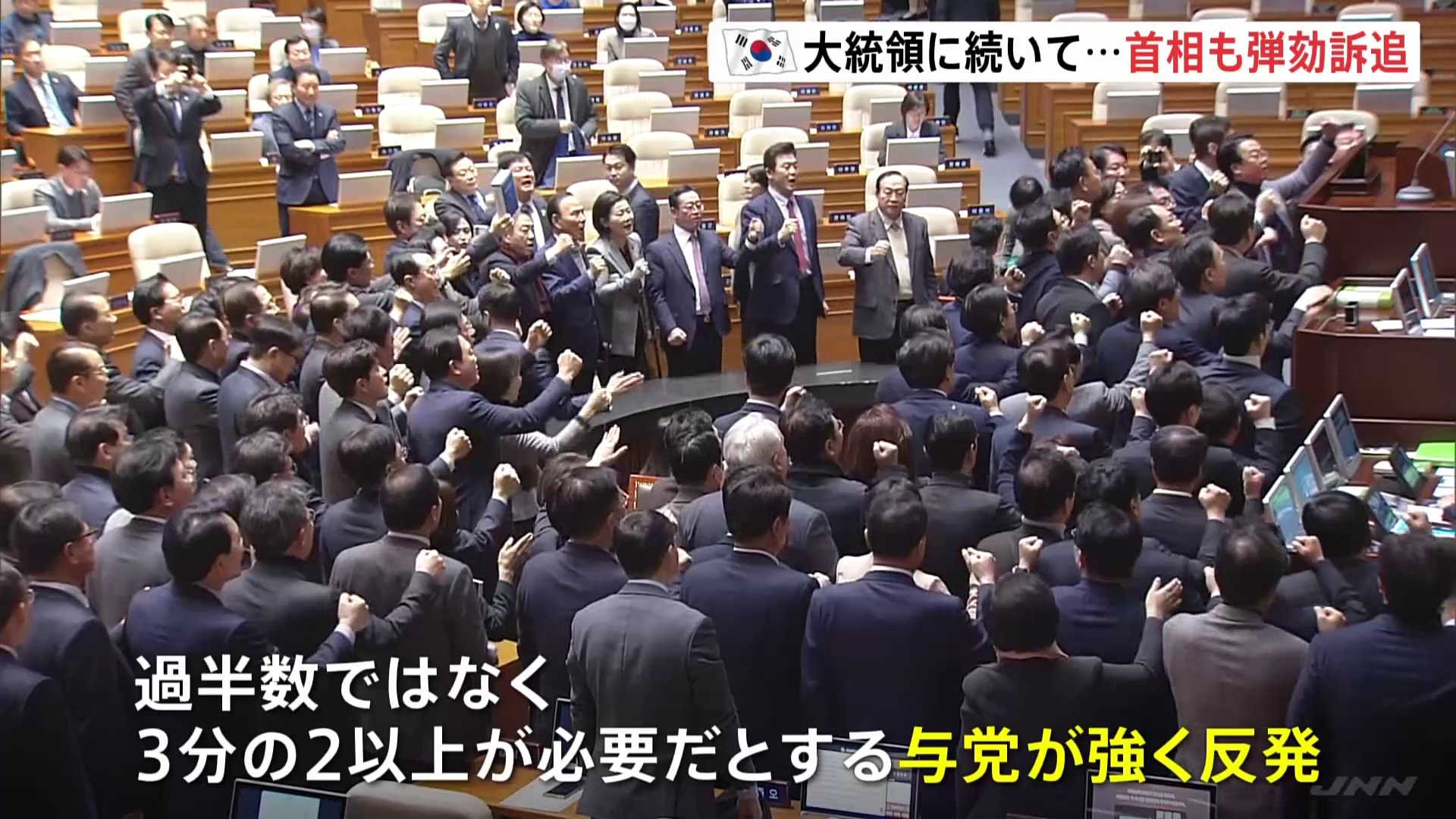 ユン大統領の権限代行する韓首相の弾劾訴追案を可決　与党は反発 議案の効力停止求め仮処分を申し立て