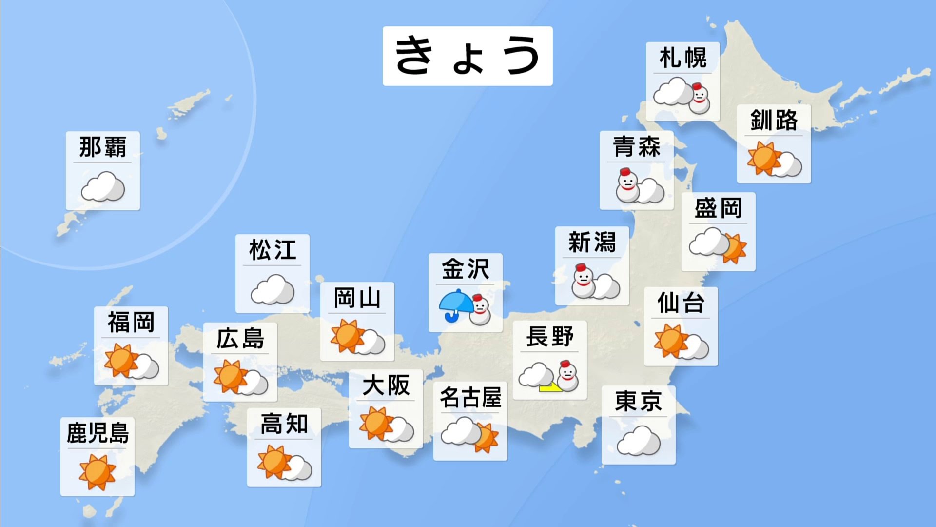 【1月3日 きょうの天気】北陸と北日本の日本海側を中心に雪　関東にわか雨、内陸では雪が混じる可能性