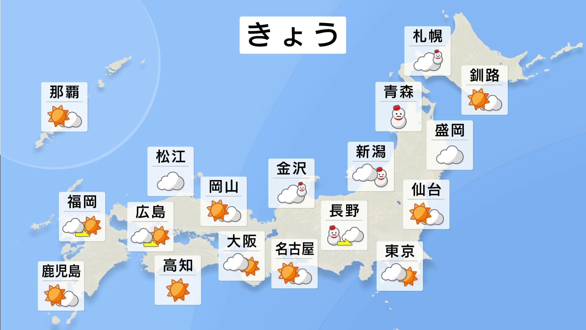 【1月4日 きょうの天気】日本海側は雪・雨　太平洋側は広く晴れ　月曜日は全国的に荒れた天気となる見込み