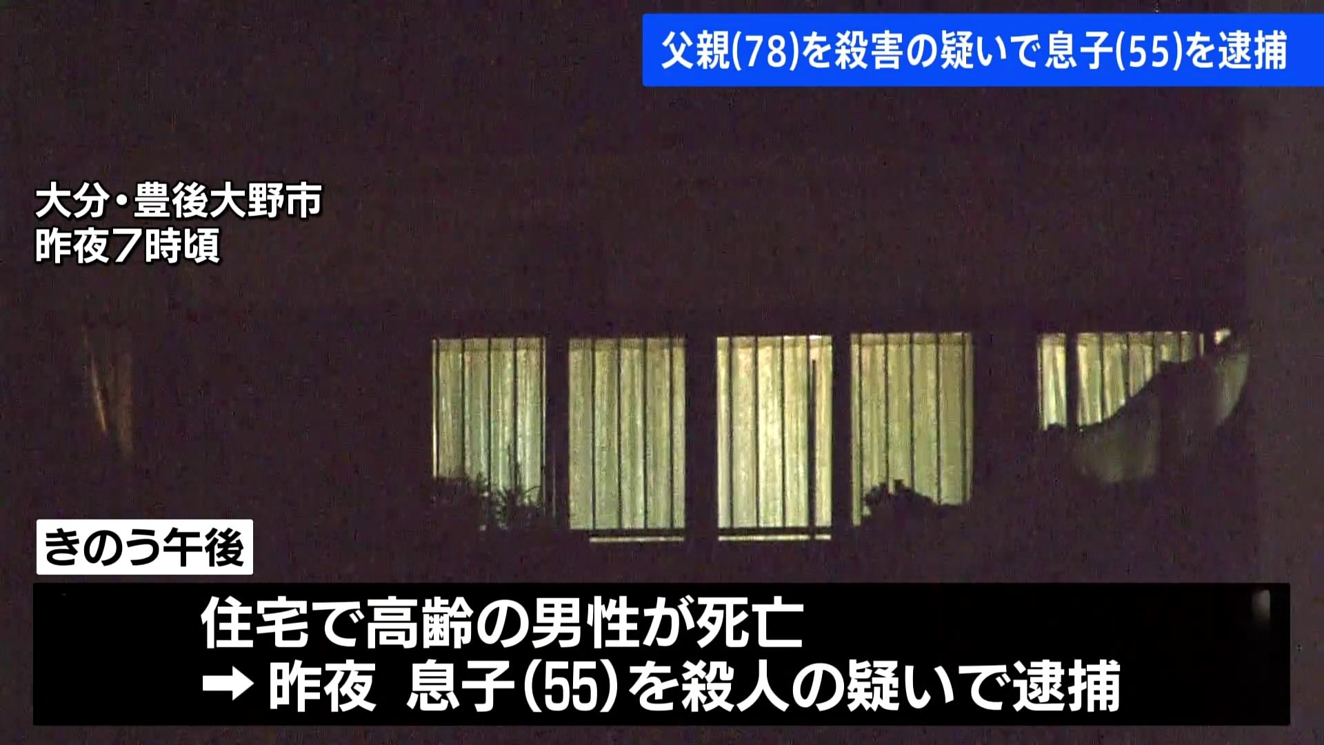 「親族から父を殺したという連絡があった」高齢男性が死亡　息子（55）を殺人の疑いで逮捕　大分・豊後大野市