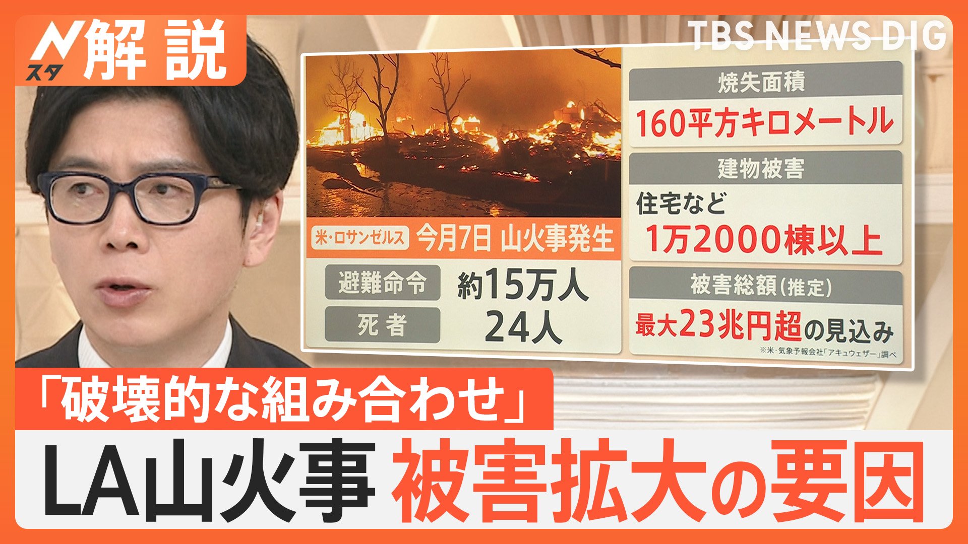 “LA史上最悪”大規模山火事で約15万人に避難命令　被害拡大の要因は「破壊的な組み合わせ」【Nスタ解説】