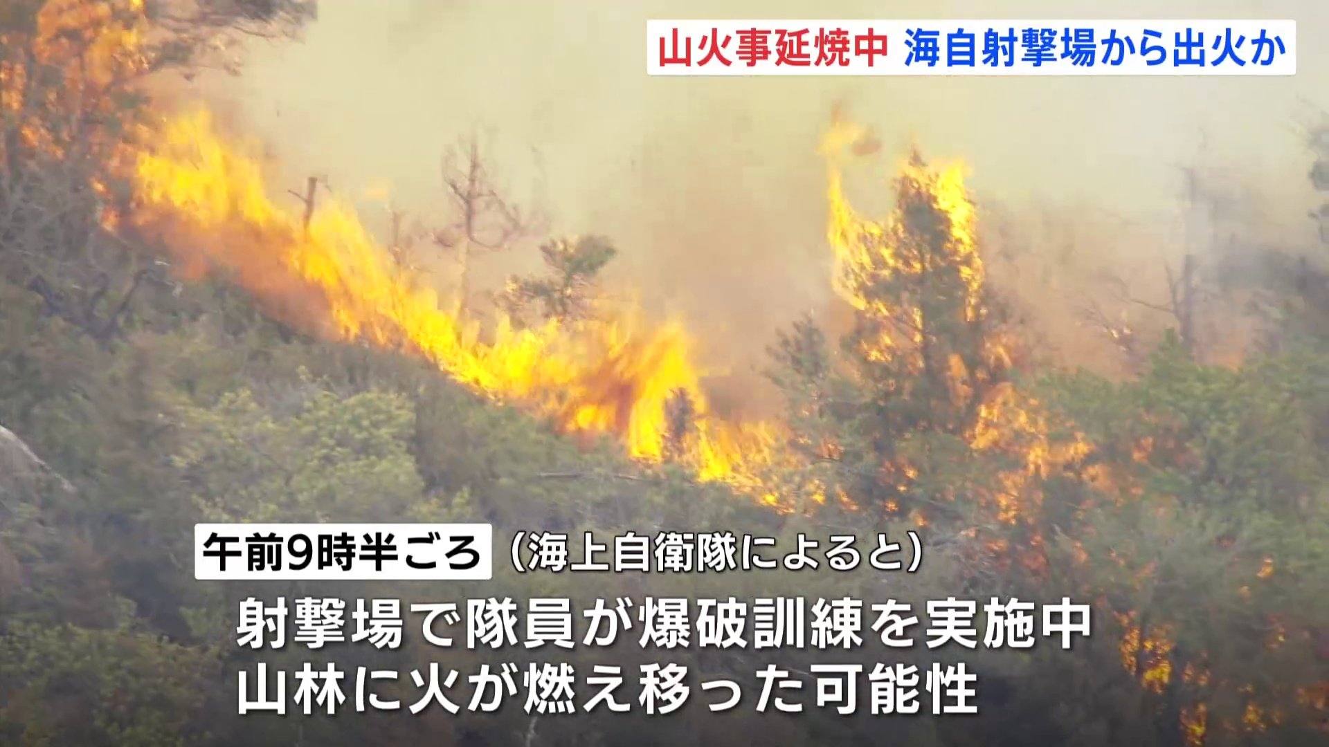 広島・江田島市で山火事　海上自衛隊の射撃場で爆破訓練を行っていたところ、火が燃え移った可能性