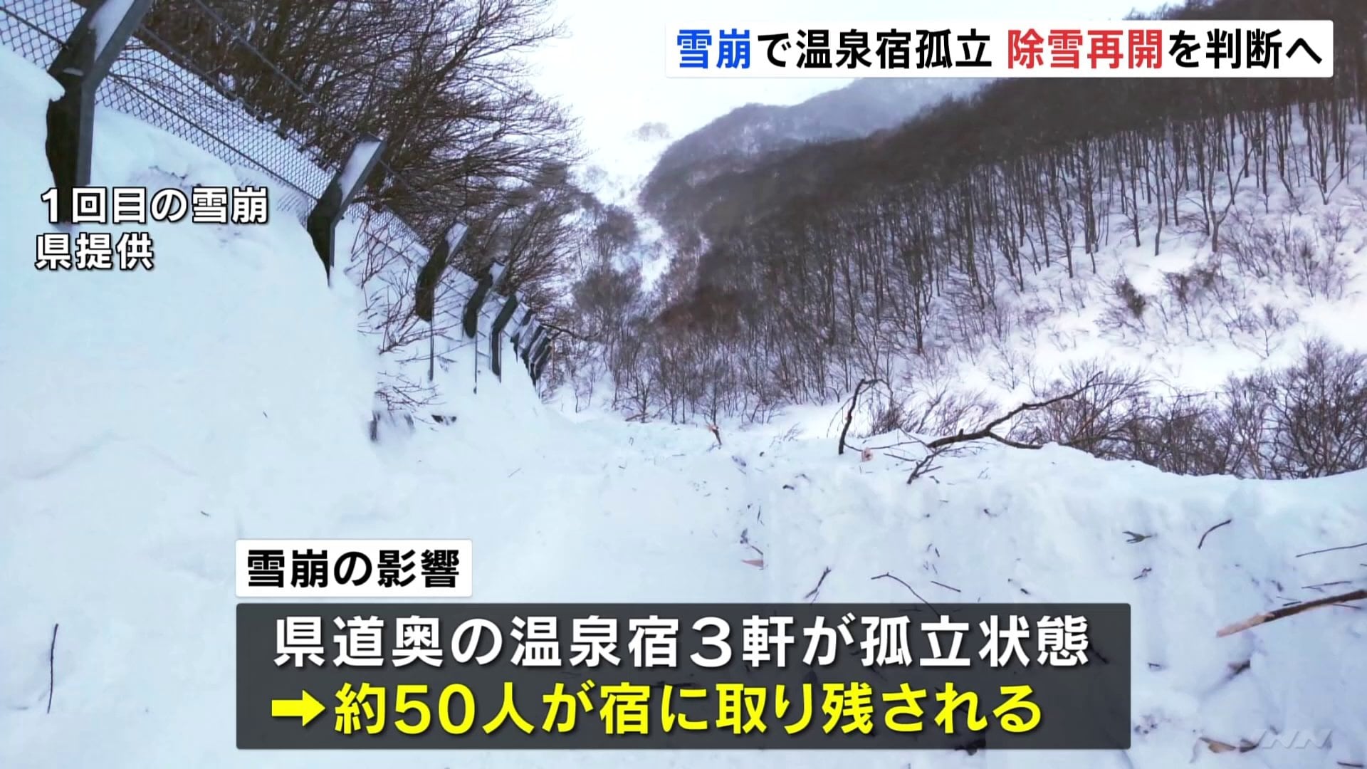 福島県で相次ぐ「雪崩」　温泉宿3軒、約50人が「孤立状態」　専門家を派遣し除雪再開など判断