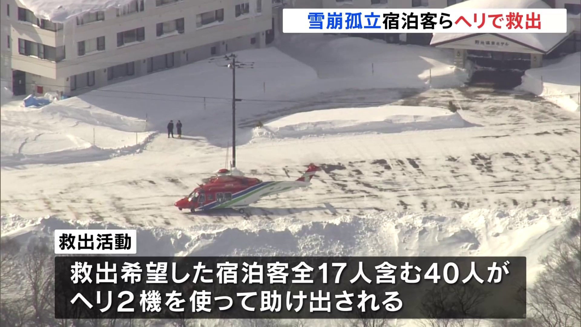 雪崩相次ぎ福島の温泉宿で62人孤立　救出希望した40人がヘリで助け出される　当面は食料など十分にある状況