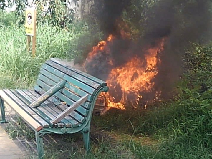 白昼に激しく炎が上がる…名古屋の中心部にある公園でスーツケースが燃える火事 持ち主や出火原因など捜査