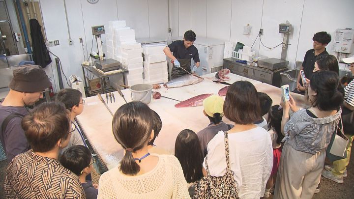 マグロの解体や魚のクイズなど…名古屋の市場を親子連れ50人余りが見学 魚が食卓に届くまでの仕組み学ぶ