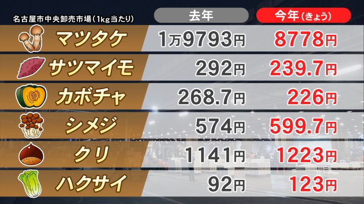 ハクサイは123円と前年比で値上がり…名古屋市中央卸売市場『野菜の販売価格』サツマイモやカボチャはお値打ちに