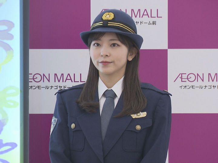 東海テレビの篠田愛純アナが愛知県警東署の1日警察署長に イオンモールで自動車盗などへの注意を呼びかけ