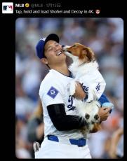 大谷翔平＆デコピン“伝説的な写真”１日で驚異の２８０万ビュー　ＭＬＢ公式Ｘの４Ｋ画像