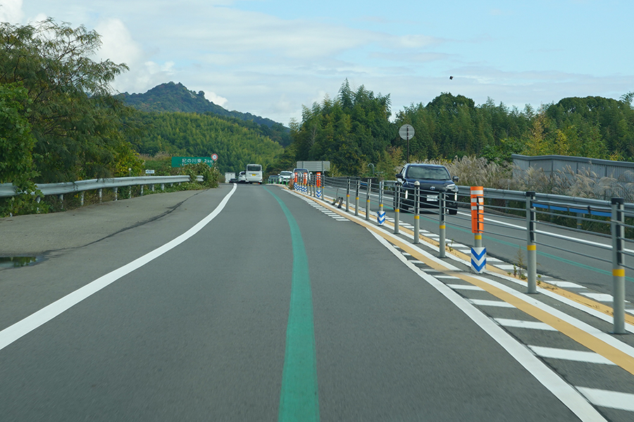 「これ跨いで走っていいのかな…？」 高速道路の車線のど真ん中に“ナゾの緑の線” ビミョーだけど効果アリ？