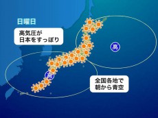 
29日(日)も列島晴天　北日本では引き続きPM2.5に注意
        
