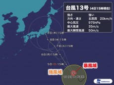 
台風13号 「強い」に発達　来週は本州へ接近
        