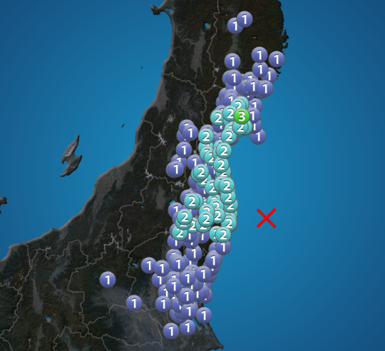 
福島県沖で地震発生　宮城県で震度3
        