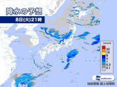 
1月8日(火)の天気　関東は気温差大　東北や北陸は強雪に注意
        