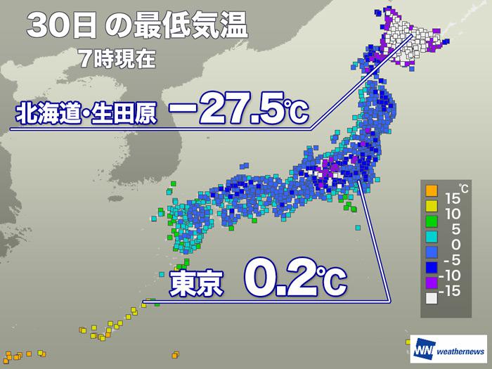 
今朝は冷え込み強まる　東京も氷点下間近 北海道は－25℃以下に
        