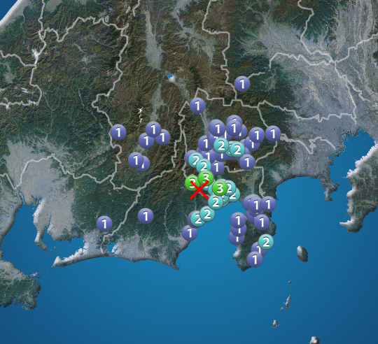 
静岡県・山梨県で震度3の地震　津波の心配なし
        