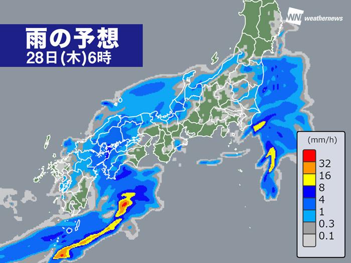
明日28日(木)は各地で雨　東京など関東は傘が手放せない一日
        