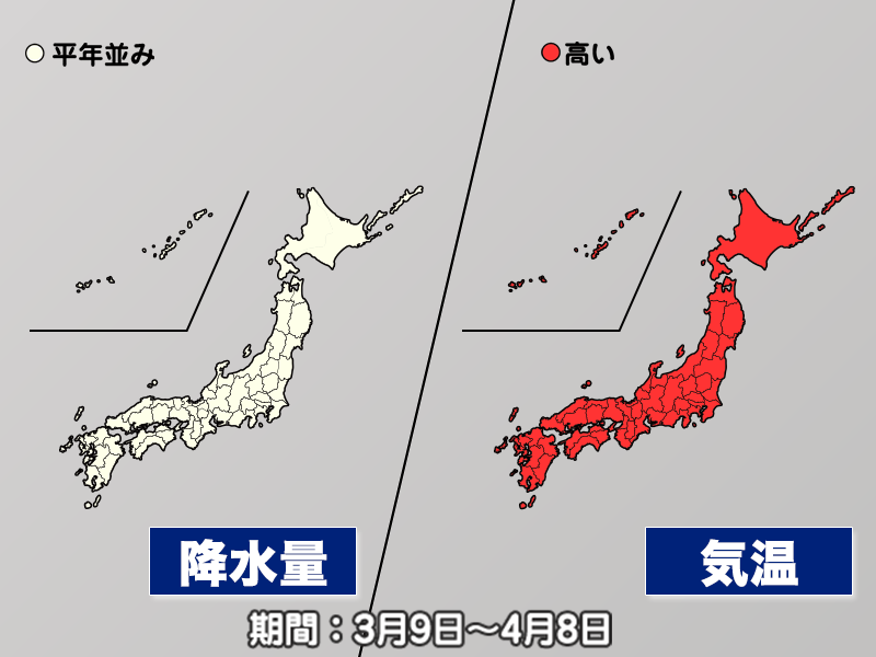 
高温傾向続くも、3月後半は変動大きい可能性（気象庁1か月予報）
        