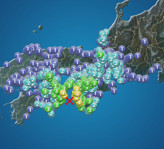 
徳島県・和歌山県で震度4の地震　津波の心配なし
        