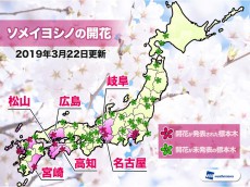 
22日(金)は桜開花ラッシュ 西日本や東海で6ヶ所開花
        