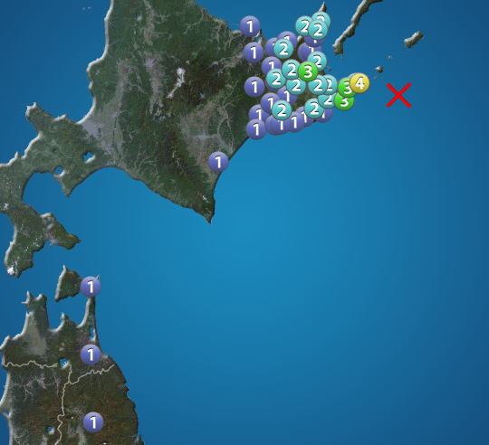 
北海道　根室で震度4　津波の心配なし
        