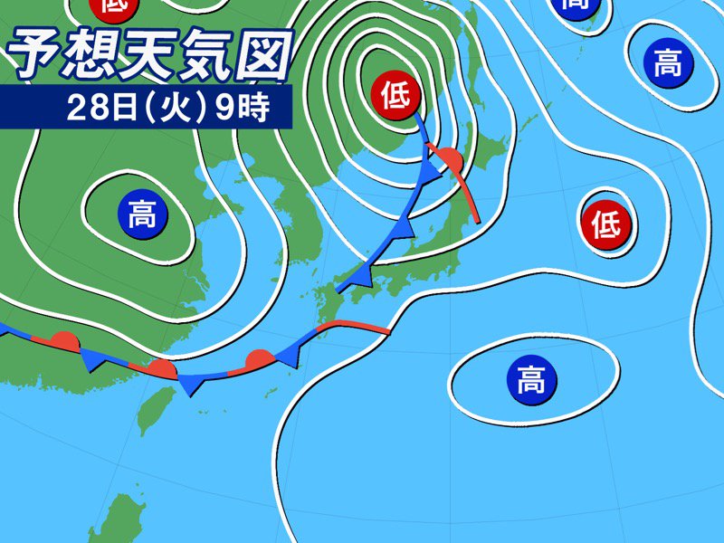 
5月28日(火)の天気　厳しい暑さは一段落　西日本は広く雨
        