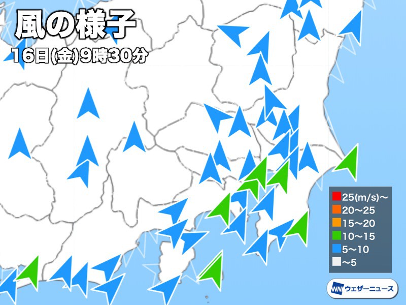 
関東は台風が離れても風が強まる　瞬間的に20m/s超も
        