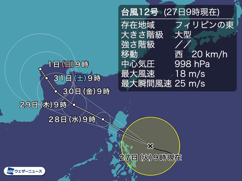 
台風12号(ポードル)発生　日本に直接の影響はなし
        