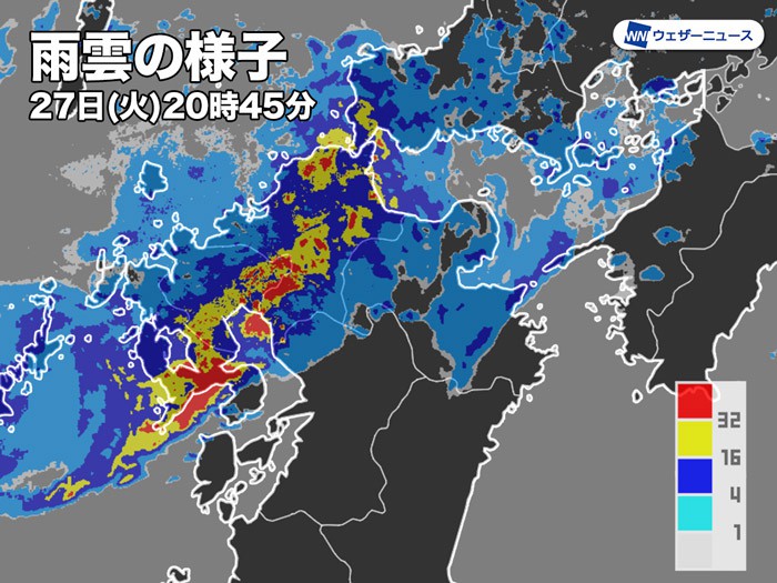 
線状降水帯で九州北部や中国で猛烈な雨　土砂災害などに厳重警戒
        