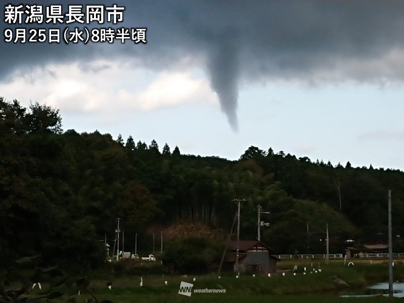 
新潟県で”ろうと雲”　竜巻や突風などに注意
        