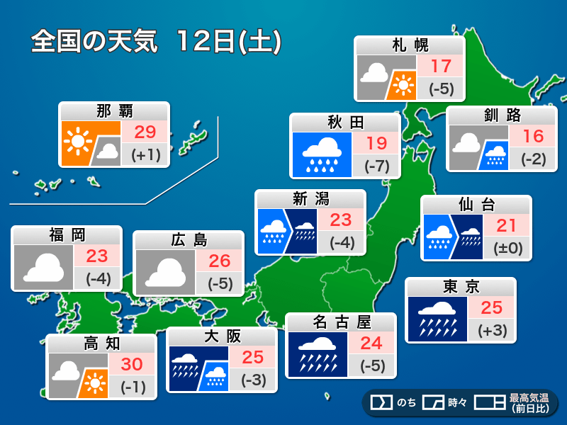 
今日12日(土)の天気 台風19号が上陸へ　関東や東海は最大級の警戒を
        