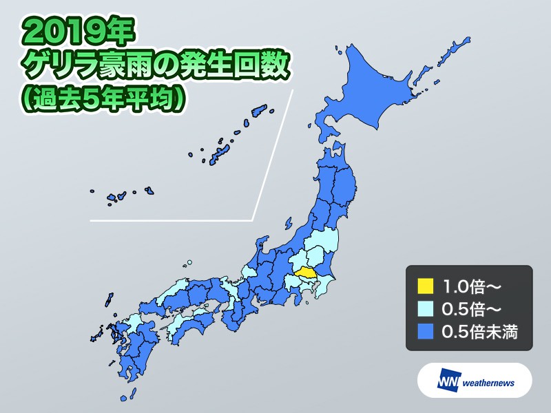 
今夏のゲリラ豪雨は過去5年で最少　長梅雨や台風が要因
        