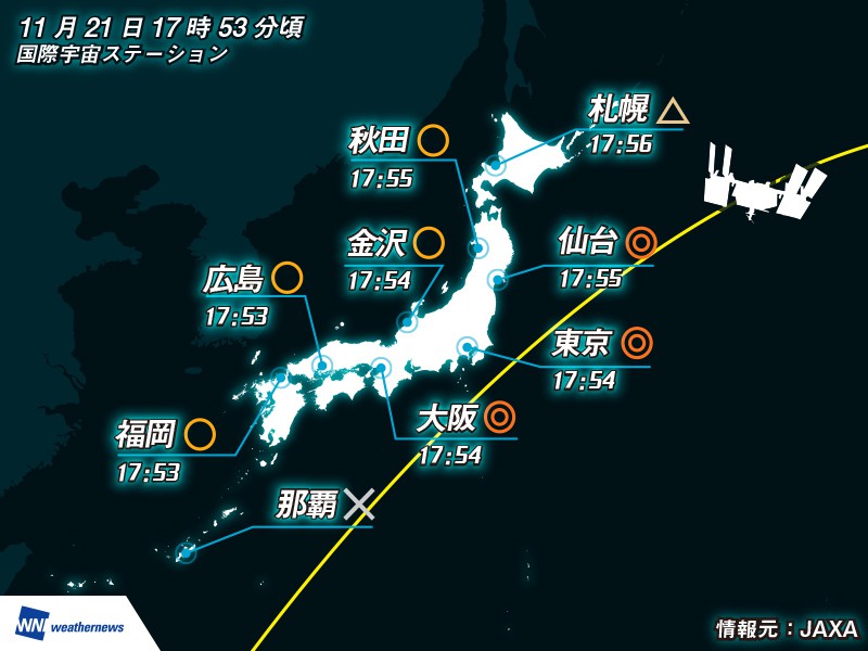 
国際宇宙ステーション/きぼう　18時ごろ日本上空を通過
        