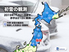 
仙台で初雪を観測　昨シーズンより17日早い
        