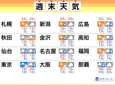 
週末は雨のエリアが広がる　東京は土日ともに傘の出番
        