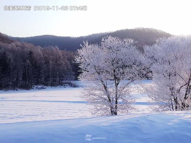 
冬の木々に花咲く　北海道旭川で霧氷
        
