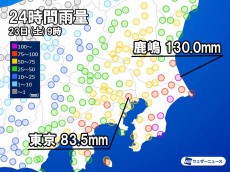 
関東は100mm超の大雨　東京は11月として10年ぶりの雨量
        