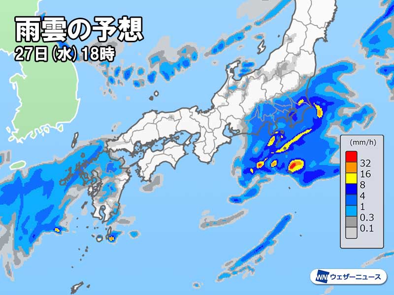 
関東以西の太平洋側は曇りや雨　帰宅時は本降りに
        