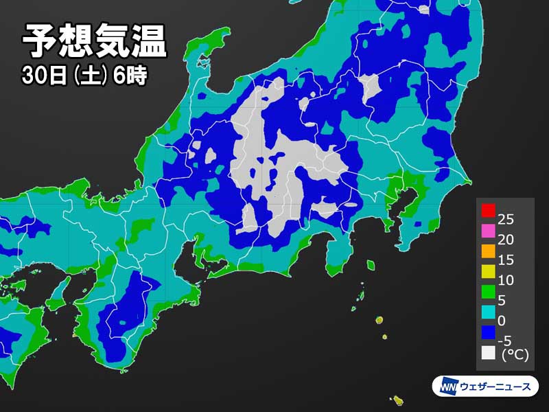 
29日(金)～30日(土)は今季一番の冷え込み　東京でも霜の降りる寒さ
        