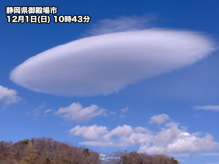 
富士山の東に巨大「つるし雲」　天候悪化の予兆
        