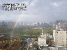 
東京都心など関東　土砂降りの雨の後に虹が出現
        