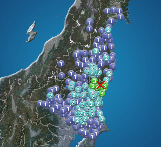 
茨城県・福島県で震度3　津波の心配なし
        