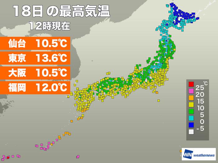 
東京16℃　鹿児島20℃　関東～九州は暖かな一日
        