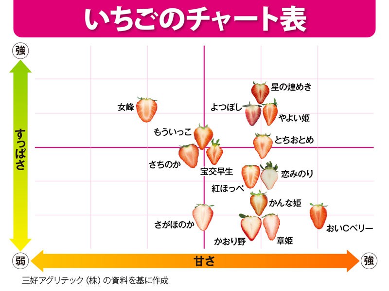 
甘さと酸味がひと目でわかる「いちごチャート」
        