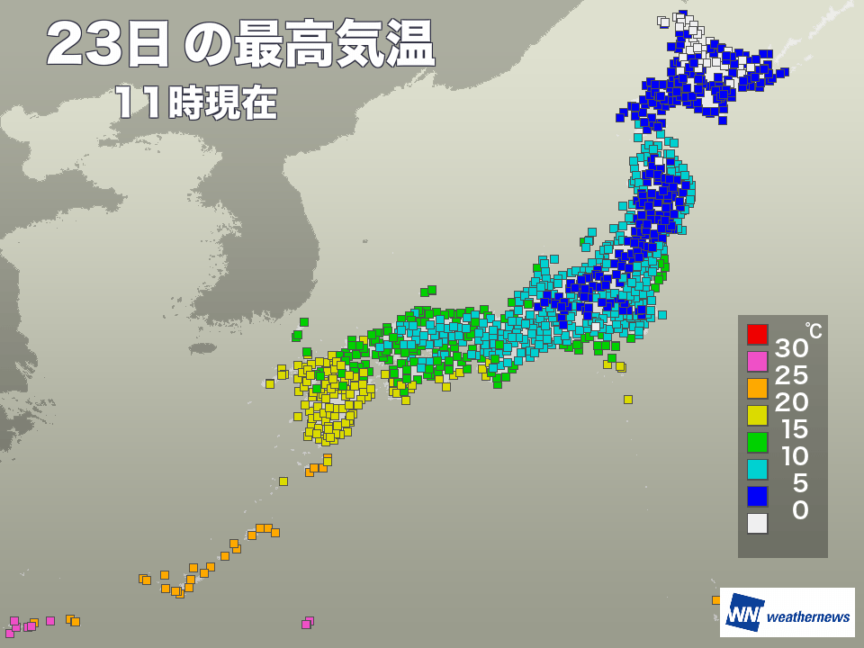 
九州は季節外れの暖かさ　一方、東京など関東は真冬の寒さに
        