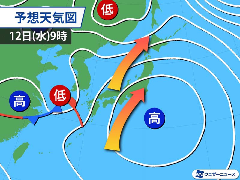 
12日(水)は春本番の陽気　東京16℃、札幌9℃と4月上旬並み
        