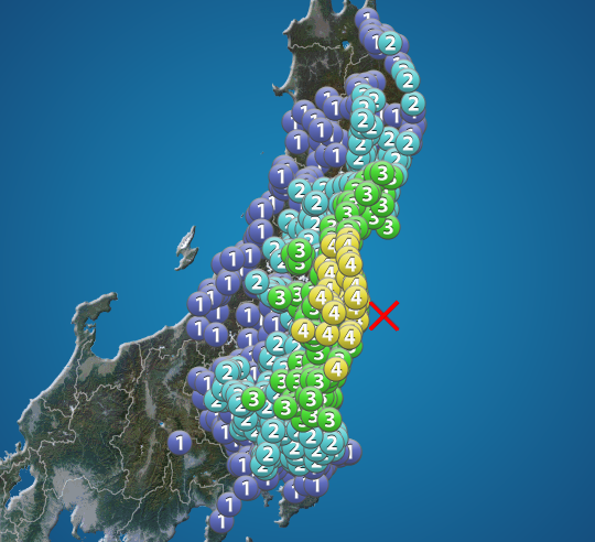 
宮城、福島、茨城で震度4　津波の心配なし
        