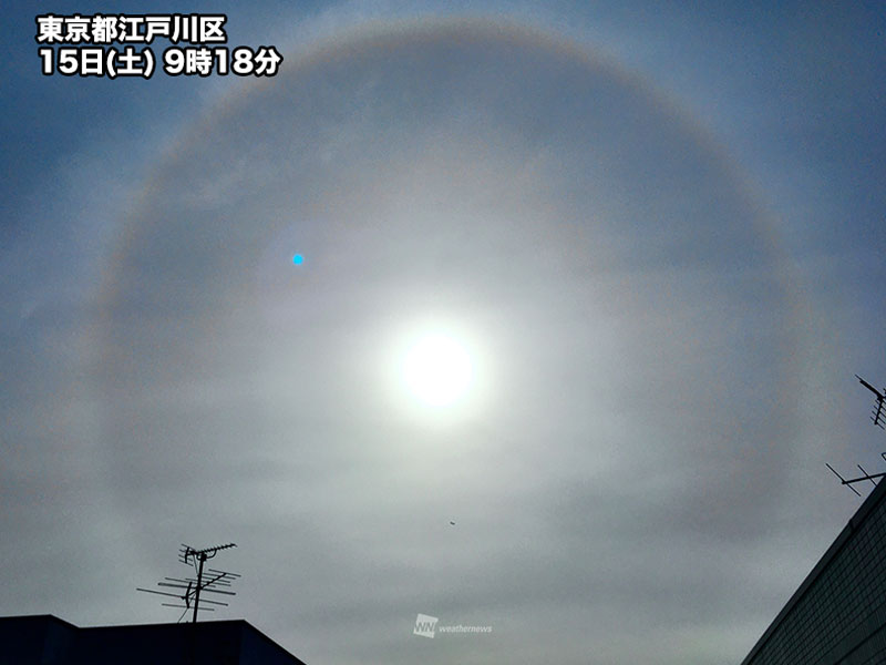 
東京など関東の上空に虹色の環「ハロ」が出現　
        